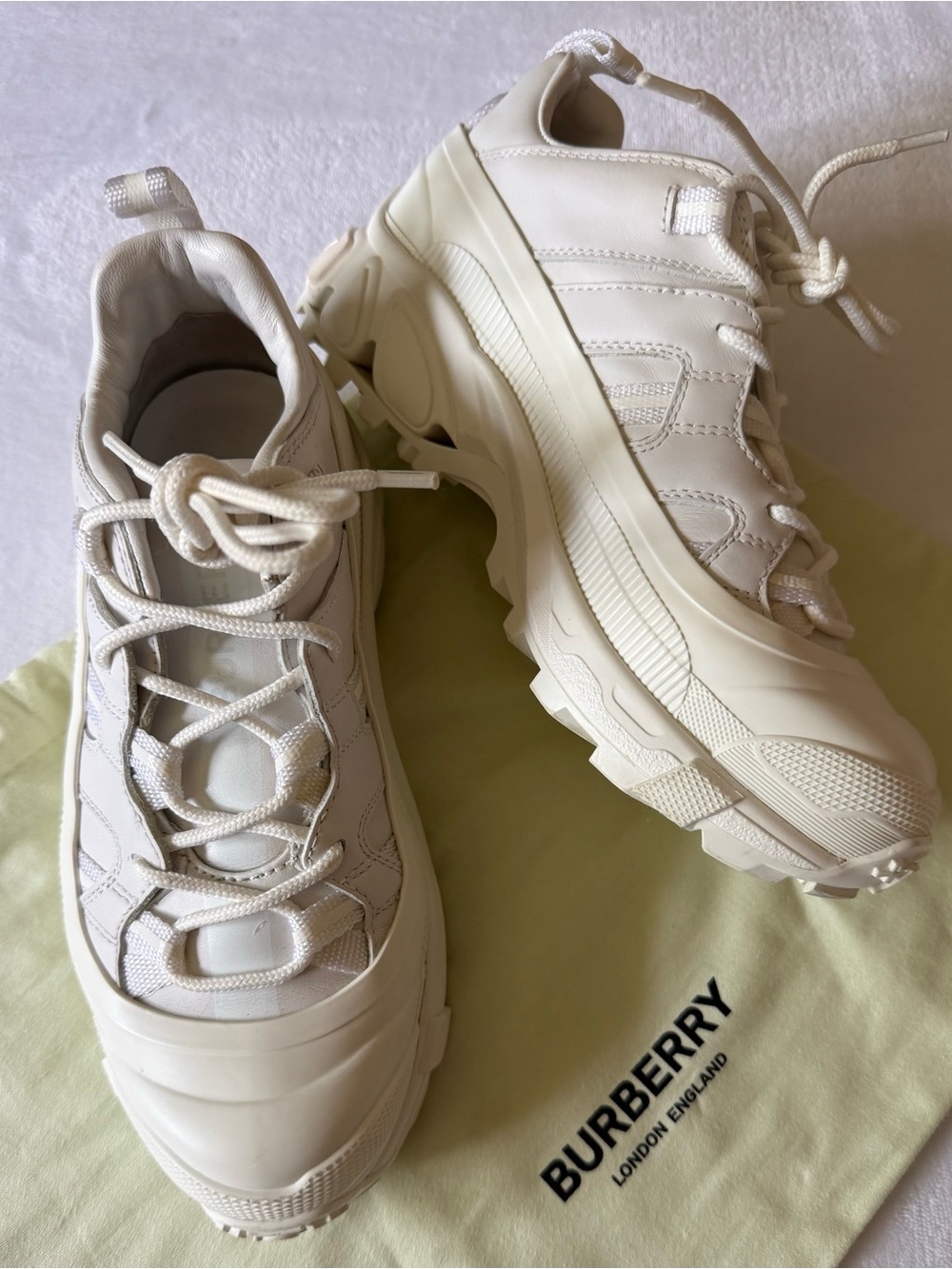 Burberry Cream White Platform Lace-Up Women's Sneakers